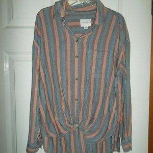 American Eagle Size S Button Front Tie Waist Shirt Women’s Striped
